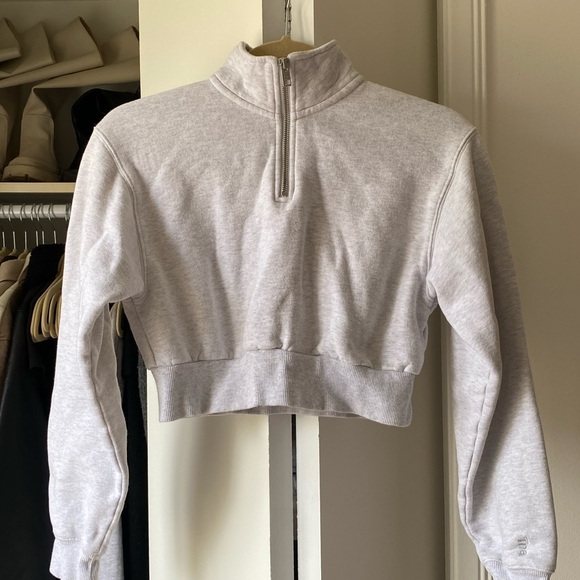 Aritzia TNA cozy fleece cropped sweater in grey - Picture 1 of 3